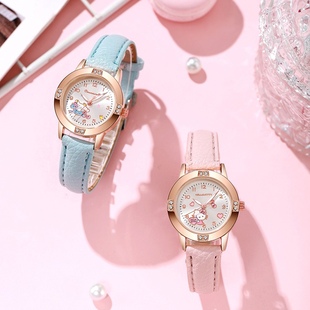 玫瑰金镶钻(金镶钻)皮带手表，女中学生手表三丽鸥石英表女孩时装手表