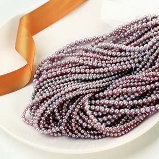 强光小珍珠项链正圆无暇珍珠天然紫色时尚项链 国产淡水珍珠