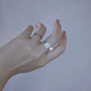 精致925纯银天然淡水珍珠贝壳花戒指开口可调节女戒个性简约指环