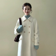 高级感白色呢子大衣女秋冬装韩系中长款小个子温柔风毛呢外套