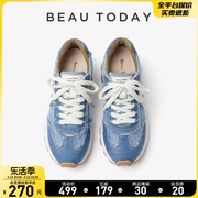 BeauToday牛仔阿甘鞋女厚底2024春夏设计感帆布鞋牛仔运动鞋