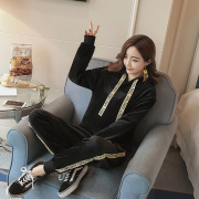 流行女装网红秋冬晨跑创意女士上衣保暖天鹅金丝绒卫衣加厚运动服