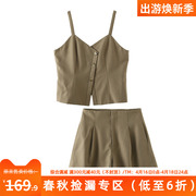 高货1299元木系列吊带后拉链上衣+高腰裤套装当季春装女装折
