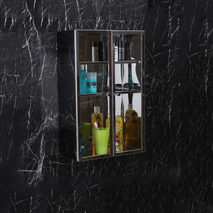 不锈钢浴室吊柜透明玻璃双门，厨房储物柜壁挂橱柜阳台收纳柜镜箱