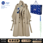 NASA~卡其色春秋风衣女英伦风韩版中长款大衣垂感休闲别致外套潮