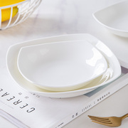 景德镇纯白骨瓷盘子家用陶瓷菜盘简约不规则方形深盘白色汤盘