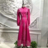 奢华纯色礼服裙2023夏女装(夏女装)复古立领长袖，棉布镂空刺绣单排扣连衣裙