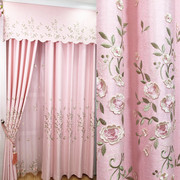 田园粉色棉麻浮雕刺绣卧室绣花窗，帘布客厅女孩儿童房飘窗窗纱成品