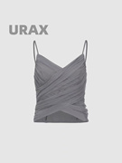 UR AX2024春夏季女装交叠网纱褶皱修身吊带背心上衣UWU440031
