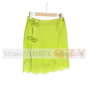 129乌系列绿色盘扣，中国风半身裙蕾丝短裙