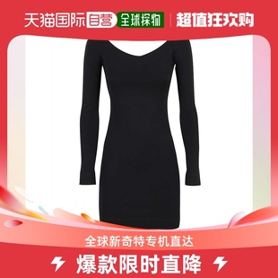 香港直邮Fendi芬迪女士连衣裙黑色针织长袖圆领长款修身棉质
