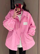 中长款收腰粉色风衣外套，女2023春秋季时尚，别致休闲工装冲锋衣