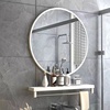 白色圆形浴室镜子北欧风，卫生间化妆镜带置物架洗手间壁挂式免打孔