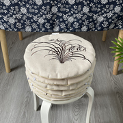 圆形坐垫椅垫米色刺绣图案圆凳子垫宝宝椅垫防滑薄款藤椅垫整体洗
