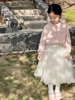 韩版童装2024春秋款女童，甜美风粉色针织，开衫上衣儿童半身长裙纱裙