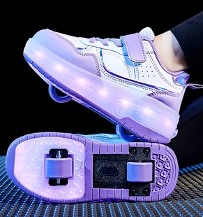 女童暴走鞋夏季2024儿童双轮滑轮鞋女孩大童闪灯溜冰鞋可收缩