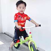 夏季儿童平衡车反光短袖骑行服套装卡丁车赛车表演轮滑服亲子