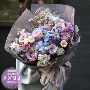 上海同城鲜花速递进口郁金香玫瑰花束送女友闺蜜生日花店订花