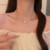 爱心珍珠项链女小众设计感ins风网红锁骨链方块拼接气质百搭颈链
