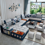布艺沙发现代简约大户型，客厅多功能科技布沙发(布沙发)茶几电视柜组合套装