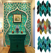 陶瓷树叶落叶形状菱形，马赛克瓷砖厨房背景墙卫生间，蓝色绿色红色砖