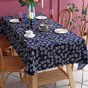 蓝印花桌布长方形复古民族风纯棉青花瓷棉麻餐桌布艺茶几台布桌垫