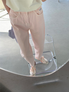 LXLILIUM 冰淇淋粉色牛仔裤女秋季薄款显瘦chic直筒宽松九分裤