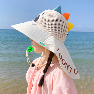 儿童帽子夏季防晒新卡通网眼太阳帽男女童防紫外线遮阳大檐披肩帽