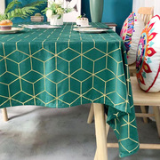 绿色烫金桌布几何荷兰绒，桌布长方形餐桌桌布家用装饰盖布