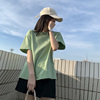 纯色T恤2021女夏绿色体恤上衣学生宽松棉质基础款打底衫短袖