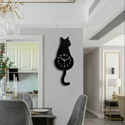 摇尾猫咪挂钟创意静音表猫咪钟表家用客厅猫时钟卡通猫摇摆挂钟