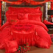 婚庆四件套大红色纯棉结婚床品六八十件套，全棉蕾丝刺绣花床上用品