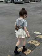 女童时髦套装2024夏季韩版宝宝，短袖t恤+百褶裙裤女孩两件套