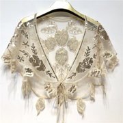 1920春夏欧美范女花朵，小披肩百搭亮片礼服，钉珠薄款绑带小外套