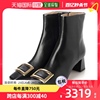 日本直邮Fabio Rusconi女士靴子金属方扣时尚短靴真皮高跟靴