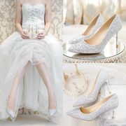 婚鞋女水晶鞋2022年配白婚纱的鞋子金色结婚新娘鞋高跟伴娘鞋