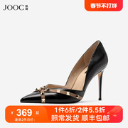 JOOC玖诗铆钉高跟鞋女23秋季设计师设计尖头浅口单鞋小码6616