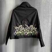 圣迪家复古设计宽松廓形纯棉，绣花蝙蝠袖衬衫