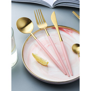 舍里粉色安妮不锈钢牛排，叉勺甜品勺，筷子筷架西餐餐具套装礼盒装
