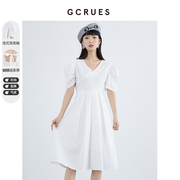 gcrues白色连衣裙女甜美2024夏季中长款短袖法式裙子仙女气质