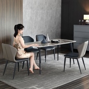 意式亮光岩板餐桌，现代家用小户型轻奢北欧大理石长方形餐桌椅