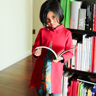 雅童小铺童装女童裙子，大红色95棉秋款中式复古裙儿童设计款连衣裙