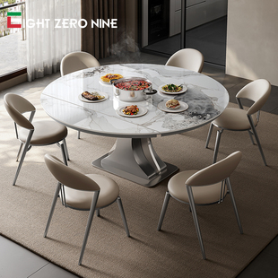 伸缩折叠餐桌家用小户型，岩板餐桌方变圆形抽拉带转盘多功能餐桌