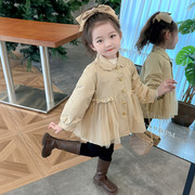 女童风衣外套春季2024韩版儿童，洋气时髦春装，宝宝网纱拼接上衣
