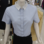 夏季商务白领蓝色条纹短袖衬衫女职业工装长袖衬衣银行工作服