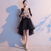 晚礼服女2022宴会生日派对高贵气质黑色中长款连衣裙平时可穿