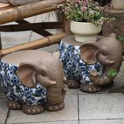 大象摆饰花e园庭院动物，换鞋小凳盆花子，饰座装底动物仿青花