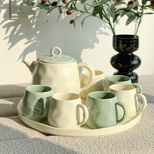 陶瓷水具套装家用杯子客厅水杯，乔迁新居水壶，茶杯杯具茶具奶油风