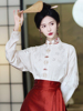 新中式国风古风重工刺绣长袖衬衫缎面提花织金红色明制马面裙套装