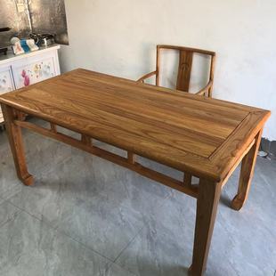 老榆木实木马蹄桌原木，书桌禅意书画桌，新中式写字台复古长桌餐桌台